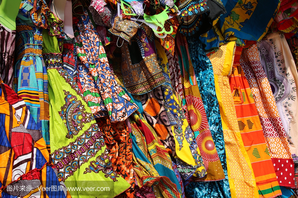 非洲传统纺织品摊位,Lomé,西非多哥
